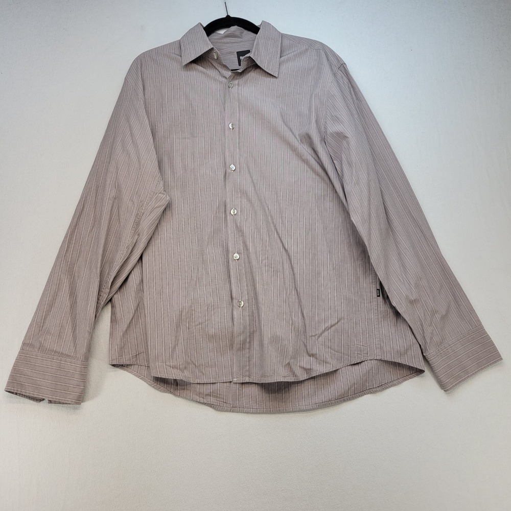 BOSS Hugo Boss Button Up Shirt Mens XL Brown Striped Long Sleeve Professional